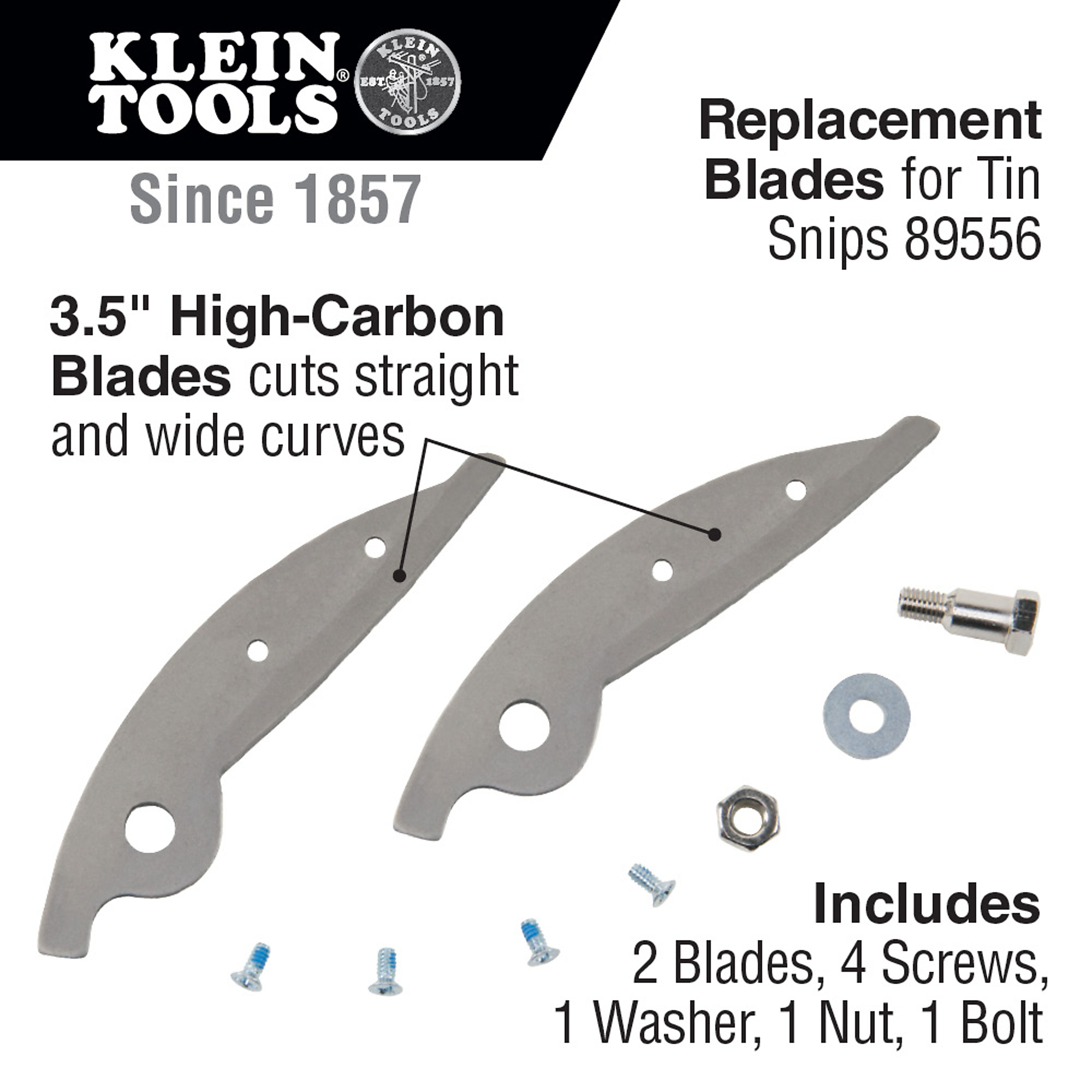Klein Tools Replacement Blade for Tin Snips — Stainless Steel, Cuts Tin/Copper/Aluminum/Soft Metals/Vinyl, Model# 89555